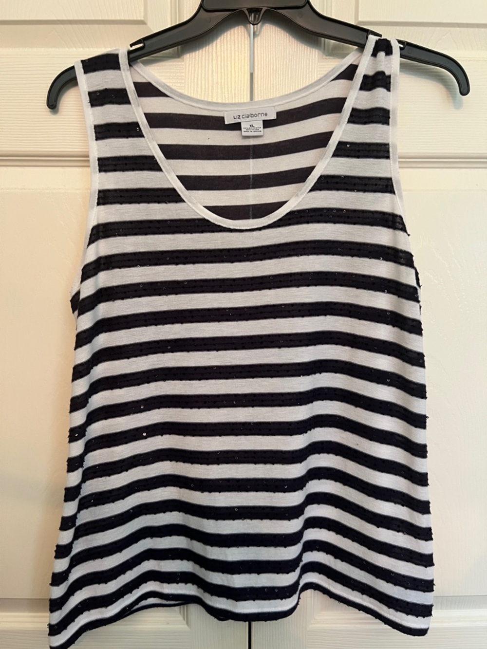Liz Claiborne XL Navy and White Striped Tank Top with sequins